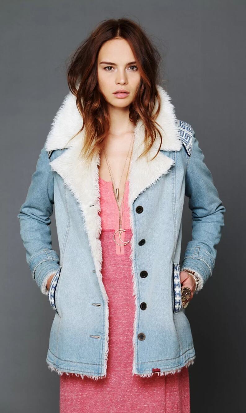 Free People Denim And Sherpa Jacket